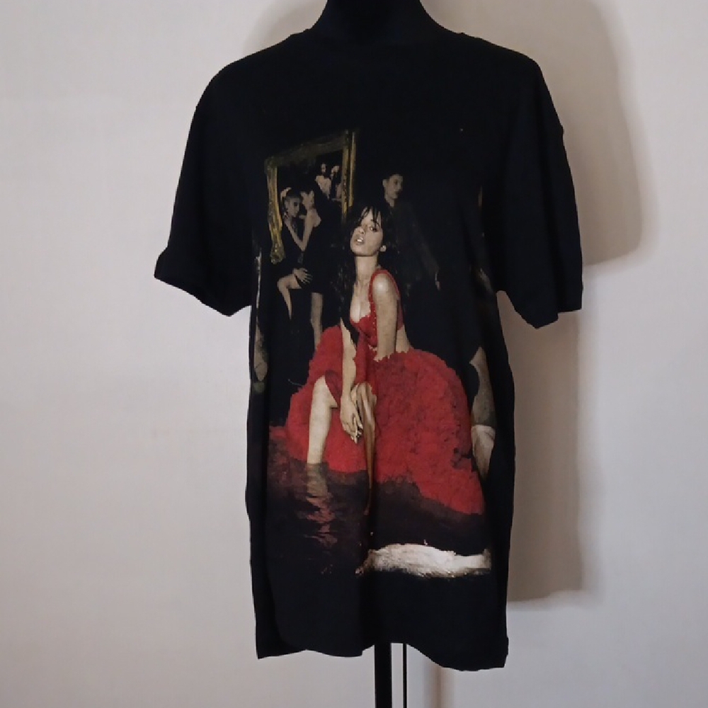 Camila Cabello Black T-Shirt with Red Graphic Design